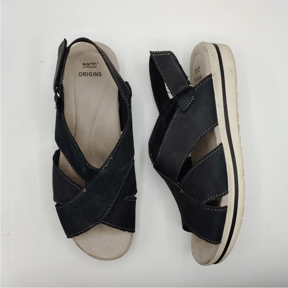 Earth Origins 6 wide Carley Charlene leather sandal padded footbed wedge